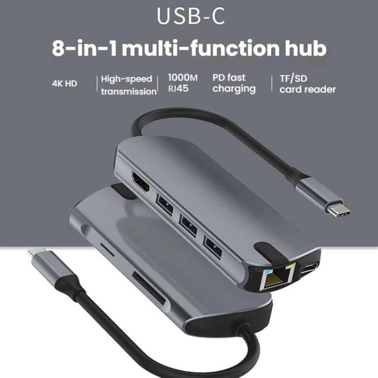 Hub docking station USB-C 8 in 1 con HDMI 4K e Ethernet