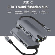 Hub di docking station con porta Gigabit Ethernet USB-C/Type-C 8 in 1, HDMI 4K 30Hz, HDMI 4K 60Hz