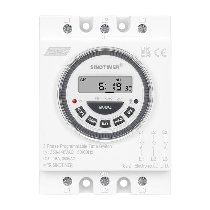 SINOTIMER TM619-380V 16A Interruttore temporizzatore trifase 7 giorni Intervallo minimo programmabile 1 minuto, TM619