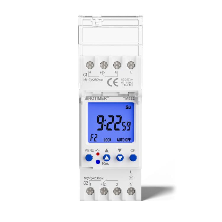 Modulo interruttore di temporizzazione di 7 giorni con controllo dei secondi a 2 vie e doppio canale da 16 A, timer montato su DIN, SINOTIMER  TM922-K 85-265V, SINOTIMER  TM922-4 12V