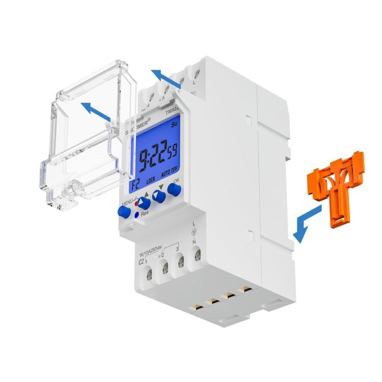 Modulo interruttore di temporizzazione di 7 giorni con controllo dei secondi a 2 vie e doppio canale da 16 A, timer montato su DIN, SINOTIMER  TM922-K 85-265V, SINOTIMER  TM922-4 12V