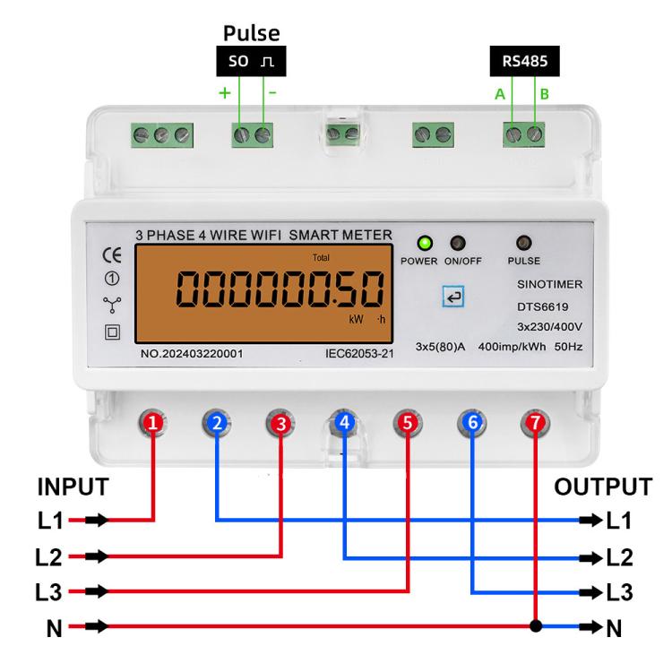 Contatore energia WiFi trifase 380V 80A/100A Sinotimer