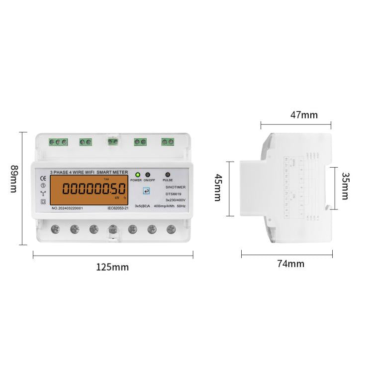 Contatore energia WiFi trifase 380V 80A/100A Sinotimer