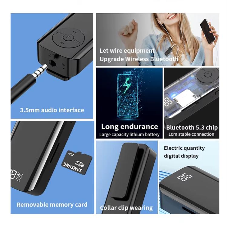 Ricevitore e trasmettitore audio Bluetooth 5.3 a clip