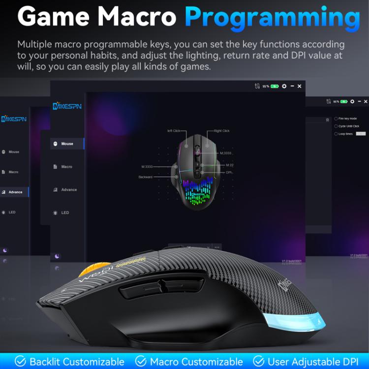 MKESPN W601 Mouse da gioco macro silenzioso wireless tri-mode in fibra di carbonio 12800DPI Mouse Bluetooth