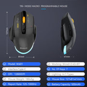 MKESPN W601 Mouse da gioco macro silenzioso wireless tri-mode in fibra di carbonio 12800DPI Mouse Bluetooth