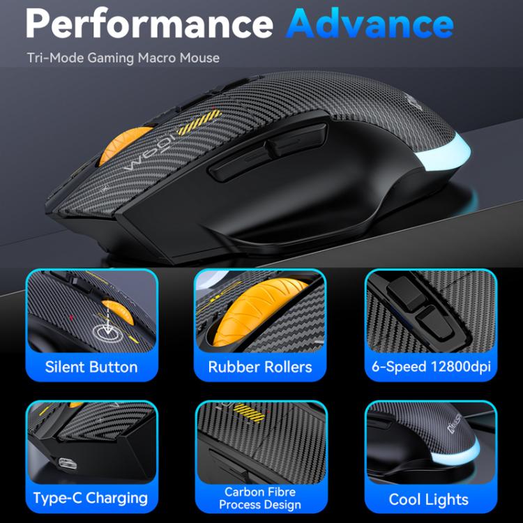 MKESPN W601 Mouse da gioco macro silenzioso wireless tri-mode in fibra di carbonio 12800DPI Mouse Bluetooth