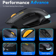 MKESPN W601 Mouse da gioco macro silenzioso wireless tri-mode in fibra di carbonio 12800DPI Mouse Bluetooth