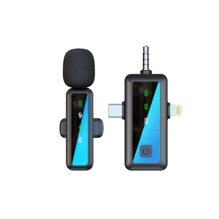 H65 Microfono wireless Lavalier 3 in 1 per trasmissioni esterne con cancellazione del rumore Microfono per telecamera sportiva, Single Mic, Dual Mic
