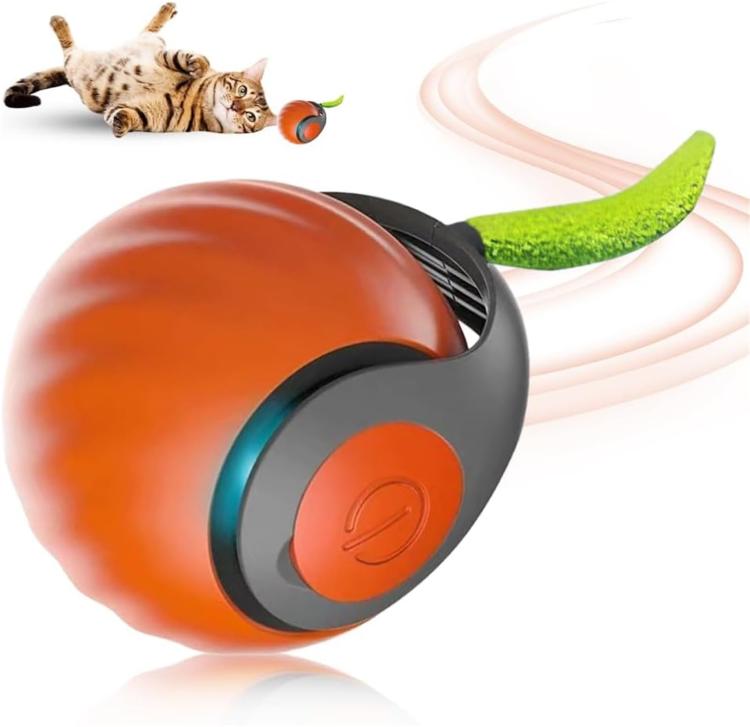 Giocattoli interattivi per gatti con palla auto-rotolante intelligente, ricaricabile tramite USB, con regolazione a due velocità, TUTU Orange, TUTU Blue