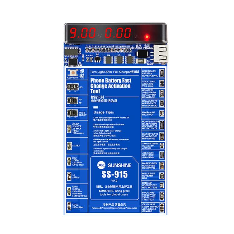 For iPhone Android Cell Phone Repair Battery Charging Activation Board Battery Test Activation Board V9 Tool, SUNSHINE SS-915