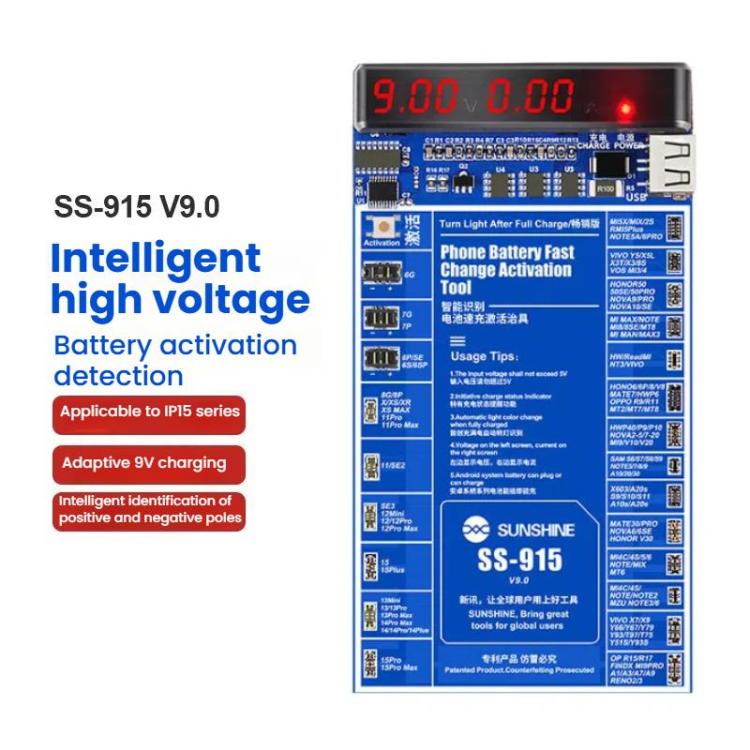 Per iPhone Android Riparazione del telefono cellulare Scheda di attivazione della carica della batteria Scheda di attivazione del test della batteria V9 Strumento, SUNSHINE SS-915