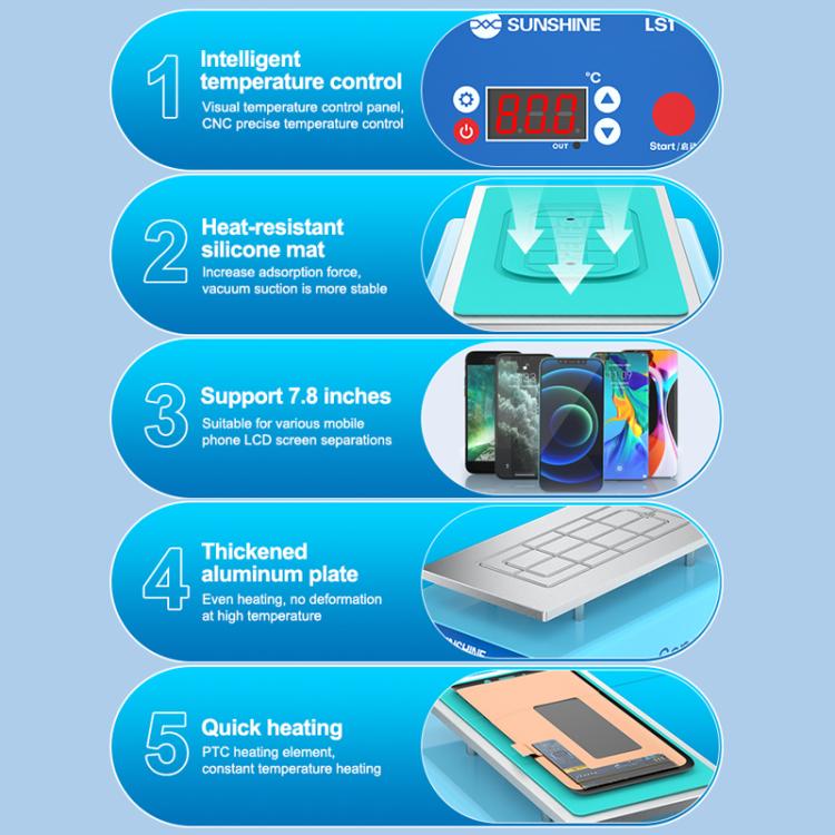 Separatore riscaldato per riparazione schermo LCD per telefono cellulare Macchina per rimozione cornice schermo curvo e dritto, SUNSHINE LS1