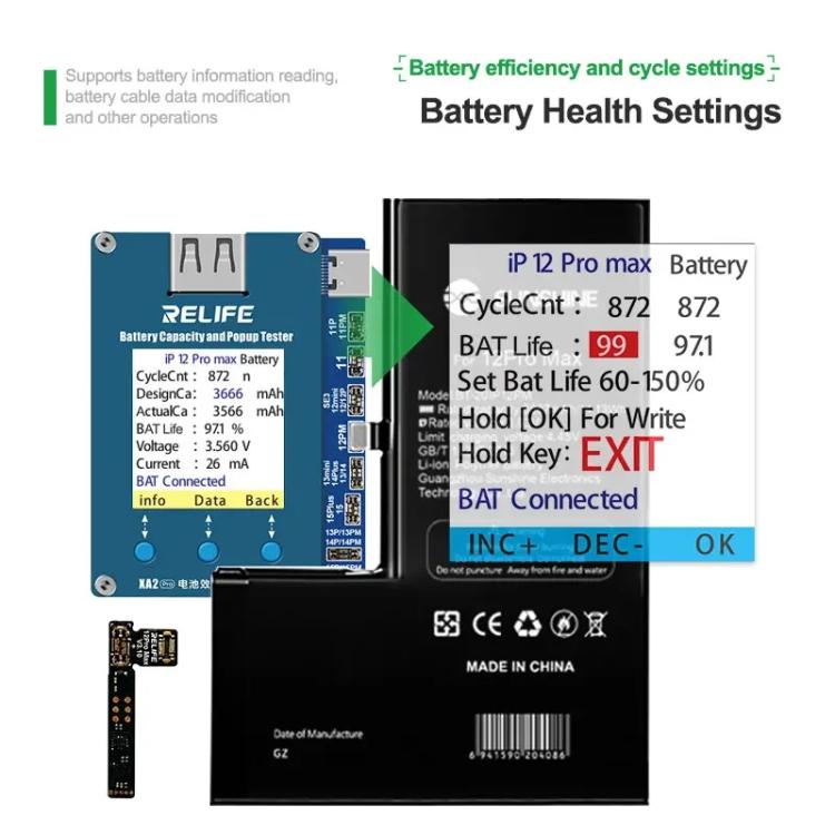 Battery Health Tester No External Cable Popup Battery Efficiency Tester, RELIFE XA2 Pro