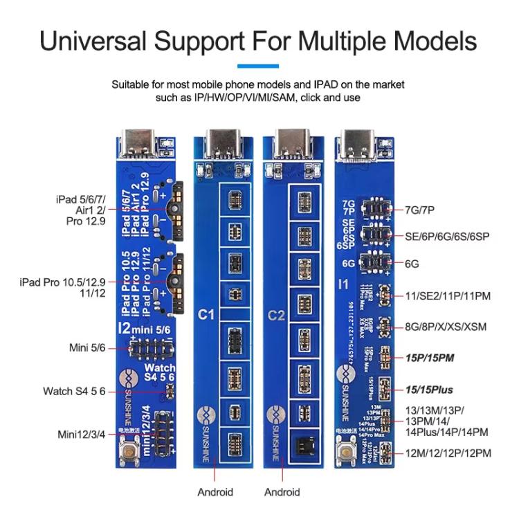 Scheda di attivazione della batteria universale V9.0 Linea di manutenzione a carica rapida per iPhone Strumento di test di riparazione Android, SUNSHINE SS-909