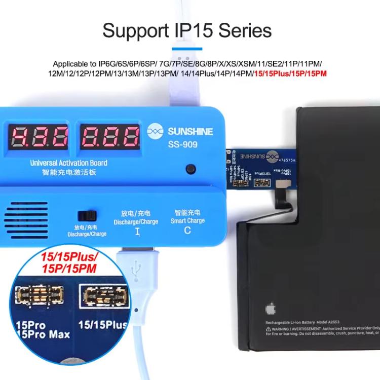 Scheda di attivazione della batteria universale V9.0 Linea di manutenzione a carica rapida per iPhone Strumento di test di riparazione Android, SUNSHINE SS-909