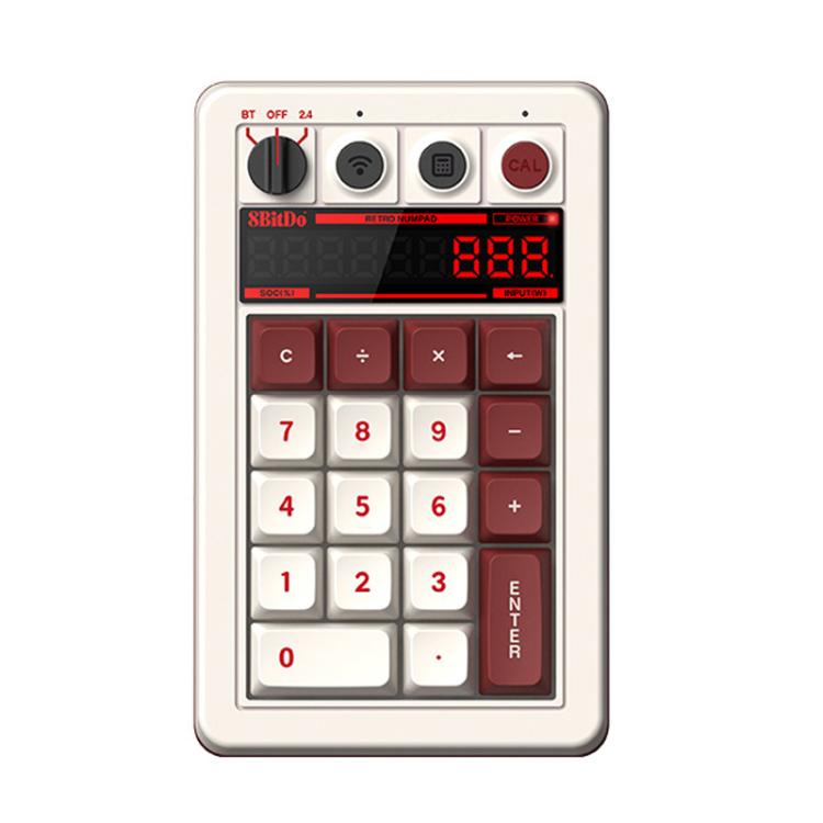 8BitDo Retro18 Tri-mode Connection Computer Tastiera numerica meccanica Contatore 2 in 1, Light Gray, Brown, Gray, Red
