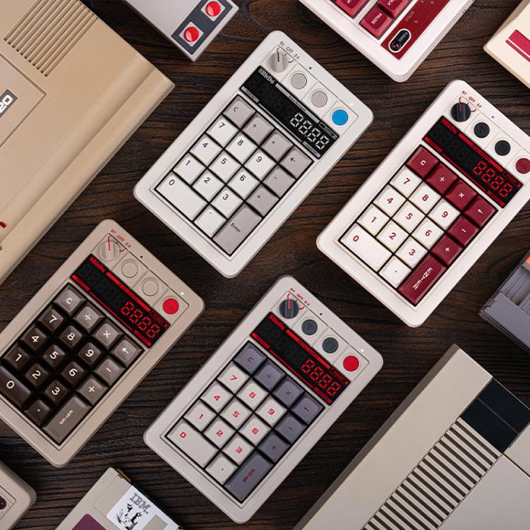 8BitDo Retro18 Tri-mode Connection Computer Tastiera numerica meccanica Contatore 2 in 1, Light Gray, Brown, Gray, Red