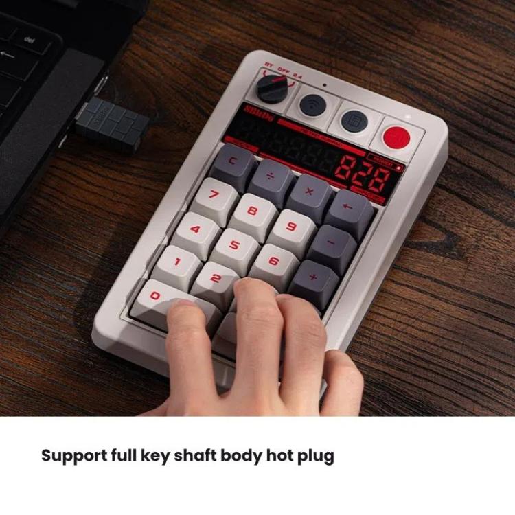 8BitDo Retro18 Tri-mode Connection Computer Tastiera numerica meccanica Contatore 2 in 1, Light Gray, Brown, Gray, Red