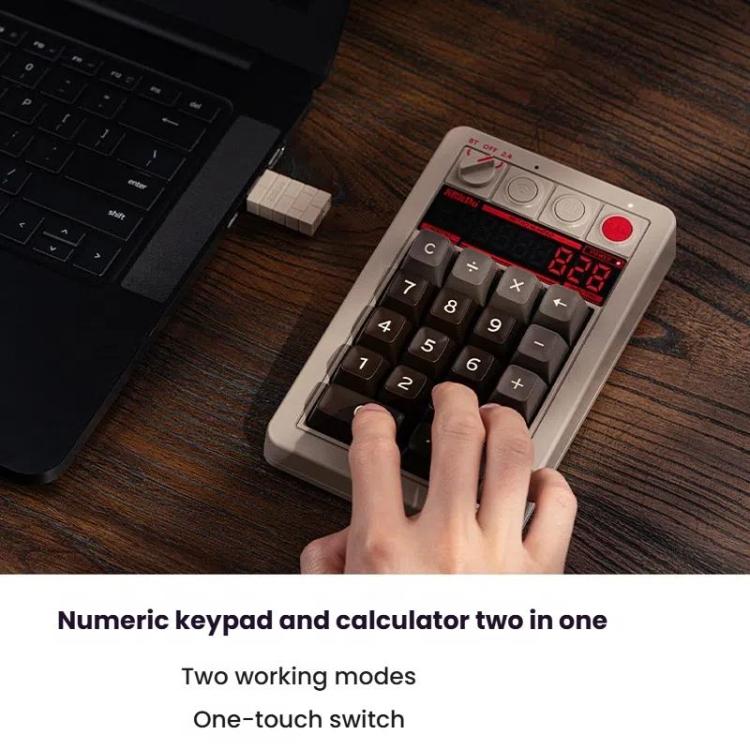 8BitDo Retro18 Tri-mode Connection Computer Tastiera numerica meccanica Contatore 2 in 1, Light Gray, Brown, Gray, Red