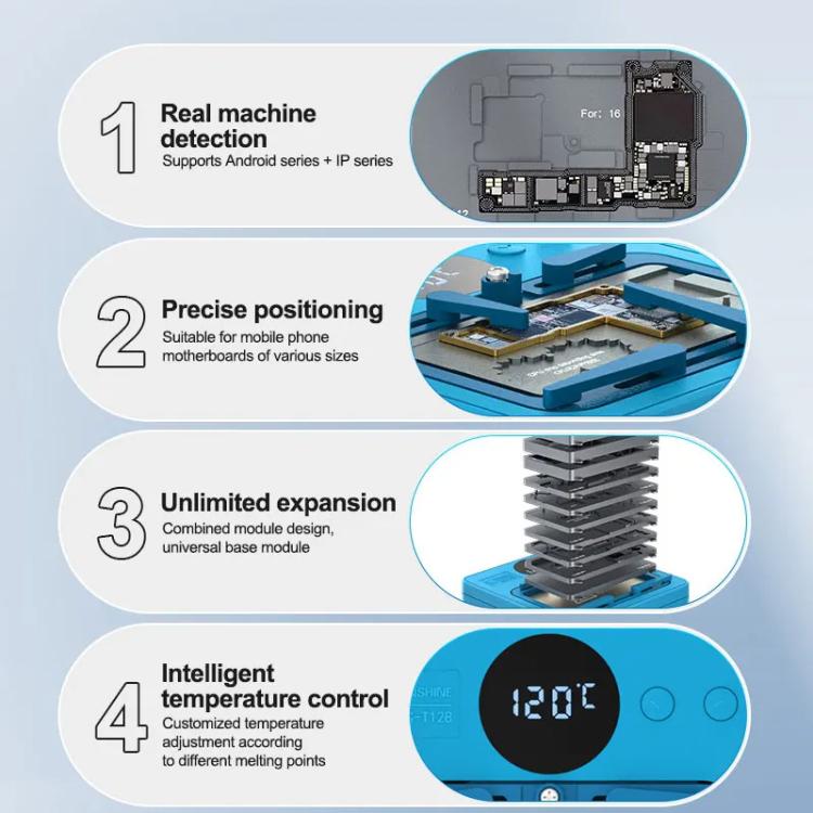 Kit di piattaforma di riscaldamento per riparazione intelligente della scheda madre del telefono cellulare Supporto IP7G-16PM/Android Universal, SUNSHINE SS-T12B 13 In 1, SUNSHINE SS-T12B 9 In 1