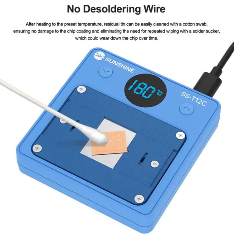 Strumento di rimozione della colla per riscaldamento di chip IC, strumento di riparazione di chip per telefoni cellulari, riscaldamento rapido ed efficiente, SUNSHINE SS-T12C