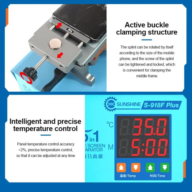 SUNSHINE S-918F Plus 5 In 1 Curved Screen Separator Mobile Phone LCD Screen Repair Separator Heating Platform