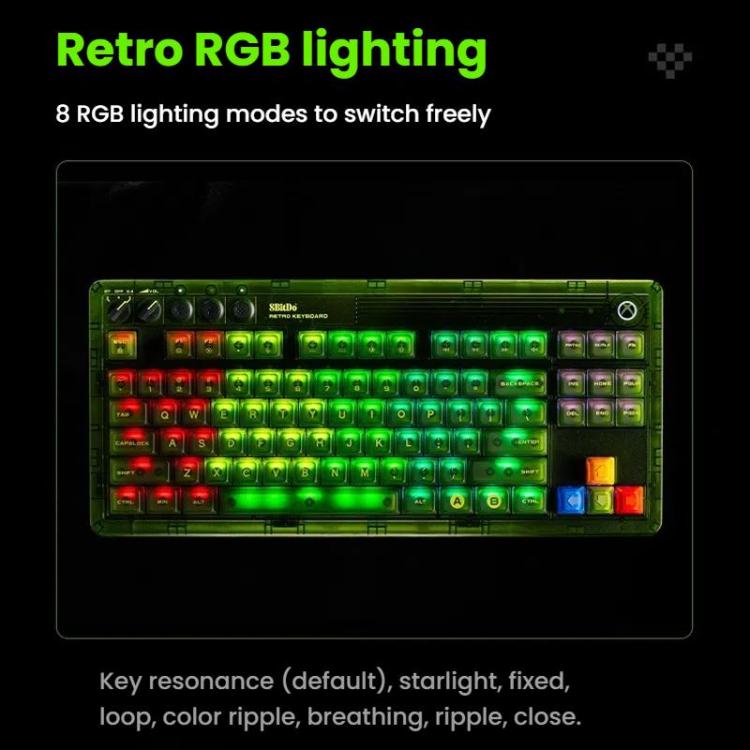 Tastiera meccanica 8BitDo Retro87 Retro RGB Lighting Green Tastiera trasparente con tasti grandi, Green Transparent Keyboard
