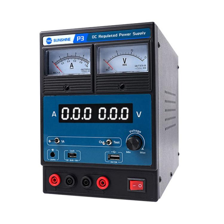 SUNSHINE P3 DC Regulated Power Supply 5V/8.4V/15V Switching Mobile Phone Repair Regulated Power Supply Meter, US Plug 110V, EU Plug 220V