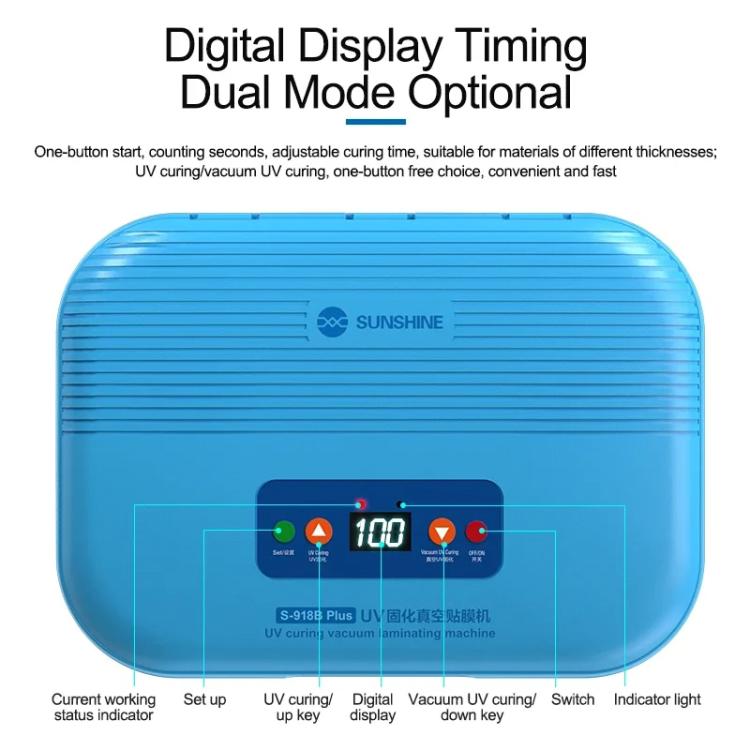 SUNSHINE S-918B Plus UV Curing Box Mobile Phone LCD Screen OCA Bonding Vacuum Laminated Machine, SUNSHINE S-918B Plus (US Plug 110V), SUNSHINE S-918B Plus (EU Plug 220V)