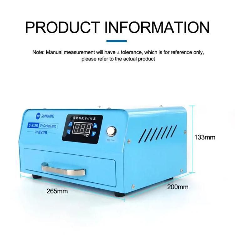 SUNSHINE S-918B UV Curing Filming Box LED High-Power UV Mobile Phone Curved Screen Optical Shadowless Glue Repair Tool, SUNSHINE S-918B (US Plug 110V), SUNSHINE S-918B (EU Plug 220V)