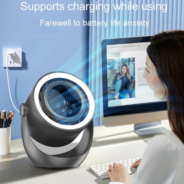 F158 Mini ventilatore da tavolo multi-velocità con telecomando temporizzato e ventilatore illuminato, Gray Plug-In, Beige Plug-In, Gray Rechargeable, Beige Rechargeable