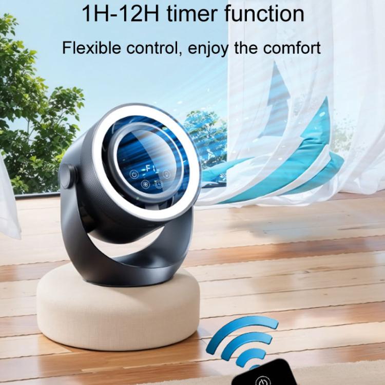 F158 Mini ventilatore da tavolo multi-velocità con telecomando temporizzato e ventilatore illuminato, Gray Plug-In, Beige Plug-In, Gray Rechargeable, Beige Rechargeable