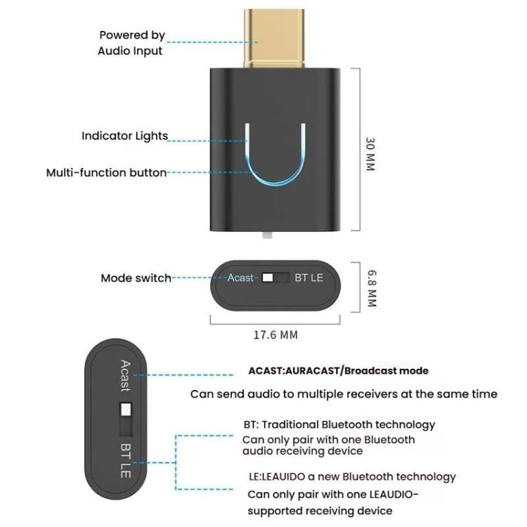 Trasmettitore audio Bluetooth universale Tipo C