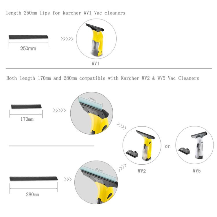 1 paio di accessori per raschietto in gomma per lavavetri Karcher, 170mm, 250mm, 280mm