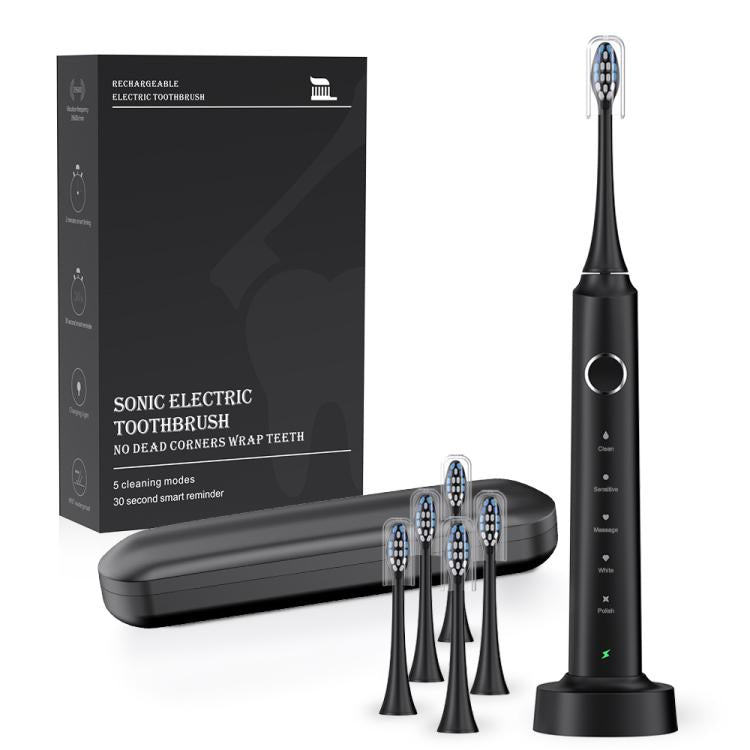 Spazzolino elettrico sonico portatile intelligente impermeabile IPX7 con 6 testine