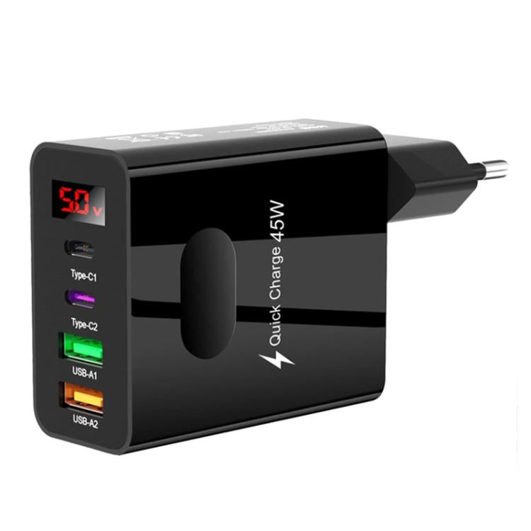 Caricabatterie multiporta 2 USB + 2 Type-C 45W con display digita