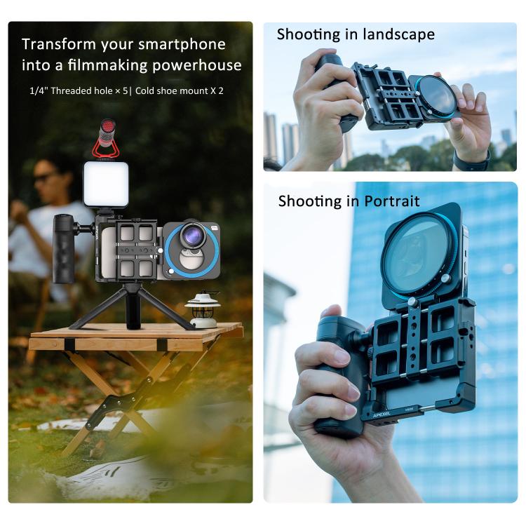 APEXEL VideoRig 2 Pro Smart Bluetooth Handle Set di gabbie per conigli per fotografia mobile, APL-VG05CH