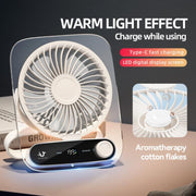 Ventilatore da tavolo a parete a 199 velocità con maniglia e luce integrata, aromaterapia in cotone