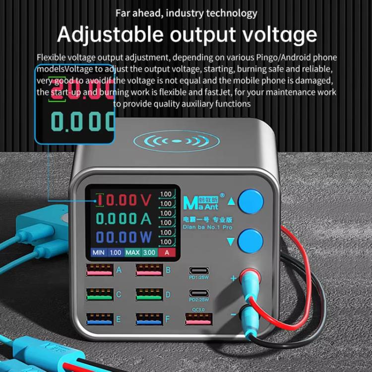MaAnt DianBa No.1 Pro Caricabatterie multiporta 9 porte con display digitale Caricabatterie wireless, DianBa No.1 Pro, EU Plug