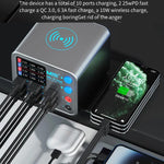 MaAnt DianBa No.1 Pro Caricabatterie multiporta 9 porte con display digitale Caricabatterie wireless, DianBa No.1 Pro, EU Plug