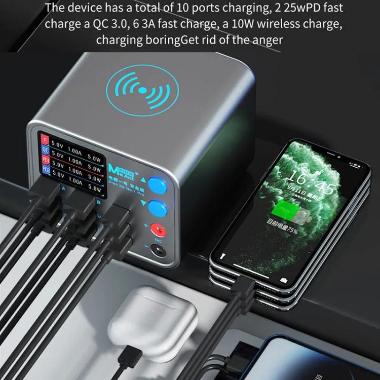 MaAnt DianBa No.1 Pro Caricabatterie multiporta 9 porte con display digitale Caricabatterie wireless, DianBa No.1 Pro, EU Plug