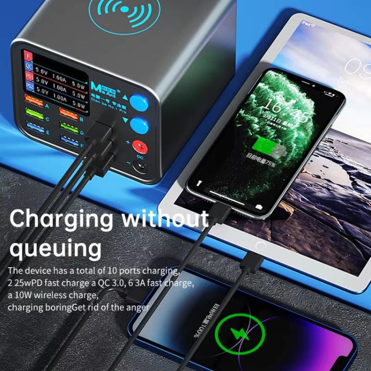 MaAnt DianBa No.1 Pro Caricabatterie multiporta 9 porte con display digitale Caricabatterie wireless, DianBa No.1 Pro, EU Plug