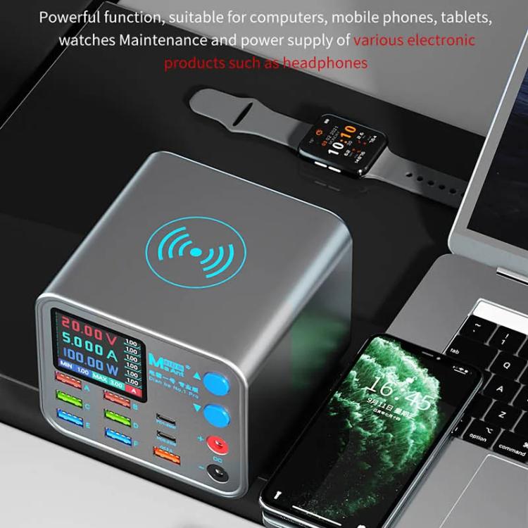 MaAnt DianBa No.1 Pro Caricabatterie multiporta 9 porte con display digitale Caricabatterie wireless, DianBa No.1 Pro, EU Plug