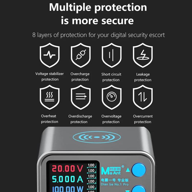 MaAnt DianBa No.1 Pro Caricabatterie multiporta 9 porte con display digitale Caricabatterie wireless, DianBa No.1 Pro, EU Plug