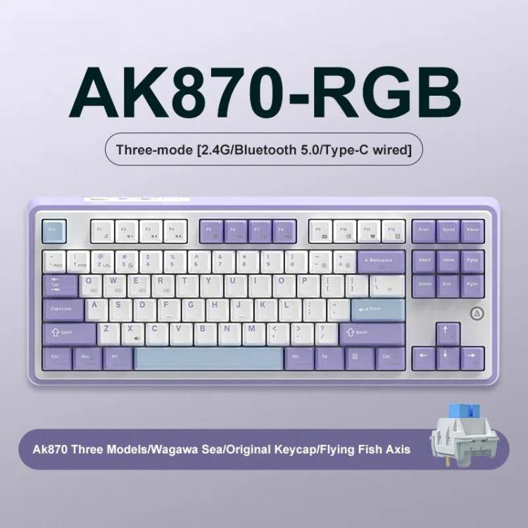 Tastiera meccanica wireless Bluetooth Ajazz AK870 Tri-mode RGB Tastiera da gioco fai da te personalizzata Hot Swap, Flying Fish Axis Purple, Flying Fish Axis Black, Gift Axis Purple, Gift Axis Black, Flying Fish Axis Gradient Blue����������������������...