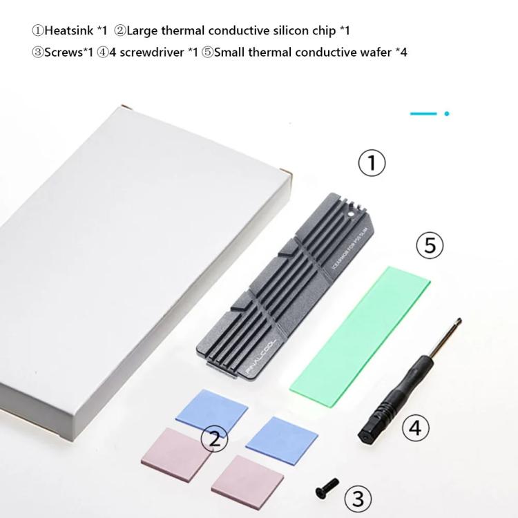 Per PS5 Slim / Pro FinalCool M.2 2280 NVME SSD Radiatore Dissipatore di calore in lega di alluminio integrato, M.2 2280 NVME SSD Radiator