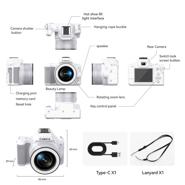 Mini telecamera digitale portatile Ultra HD 2K da 48 milioni di pixel, Black, White, White+Fill Light, Black+Fill Light