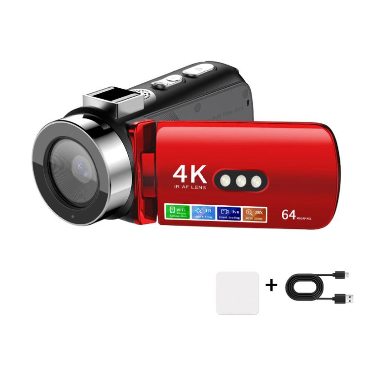 Videocamera digitale WiFi HD 4K senza luce e visione notturna colorata, Black, Black + Fill Light, Black + Lens Hood, Black + Wireless Noise Reduction Microphone, Black + Bracket, Black 4pcs /Set, Red, Red + Fill Light, Red + Lens Hood�����������������...