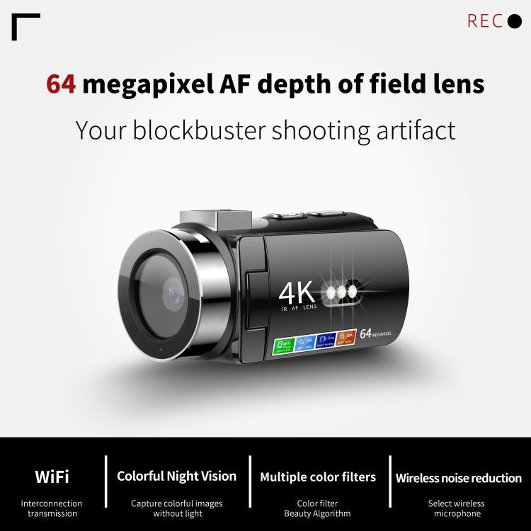 Videocamera digitale WiFi HD 4K senza luce e visione notturna colorata, Black, Black + Fill Light, Black + Lens Hood, Black + Wireless Noise Reduction Microphone, Black + Bracket, Black 4pcs /Set, Red, Red + Fill Light, Red + Lens Hood�����������������...